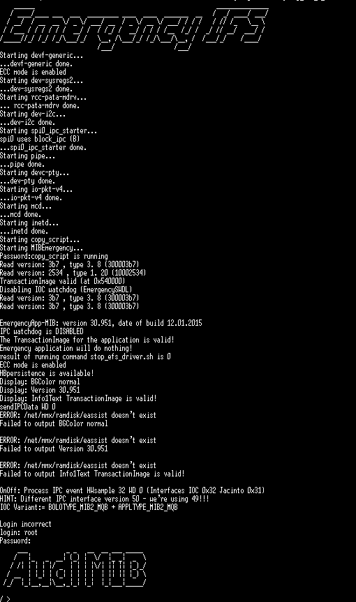 1st boot sequence - IOC watchdog will reboot Emergency IFS after 60 seconds