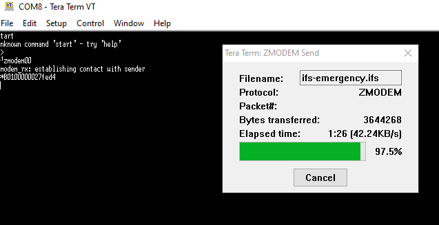 zmodem upload is running