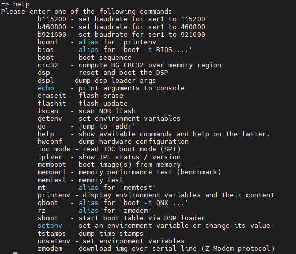 list of CLI commands after you enter "help"
