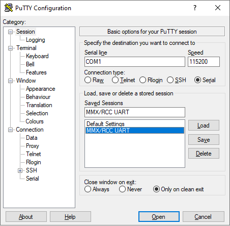 MMX/RCC UART settings