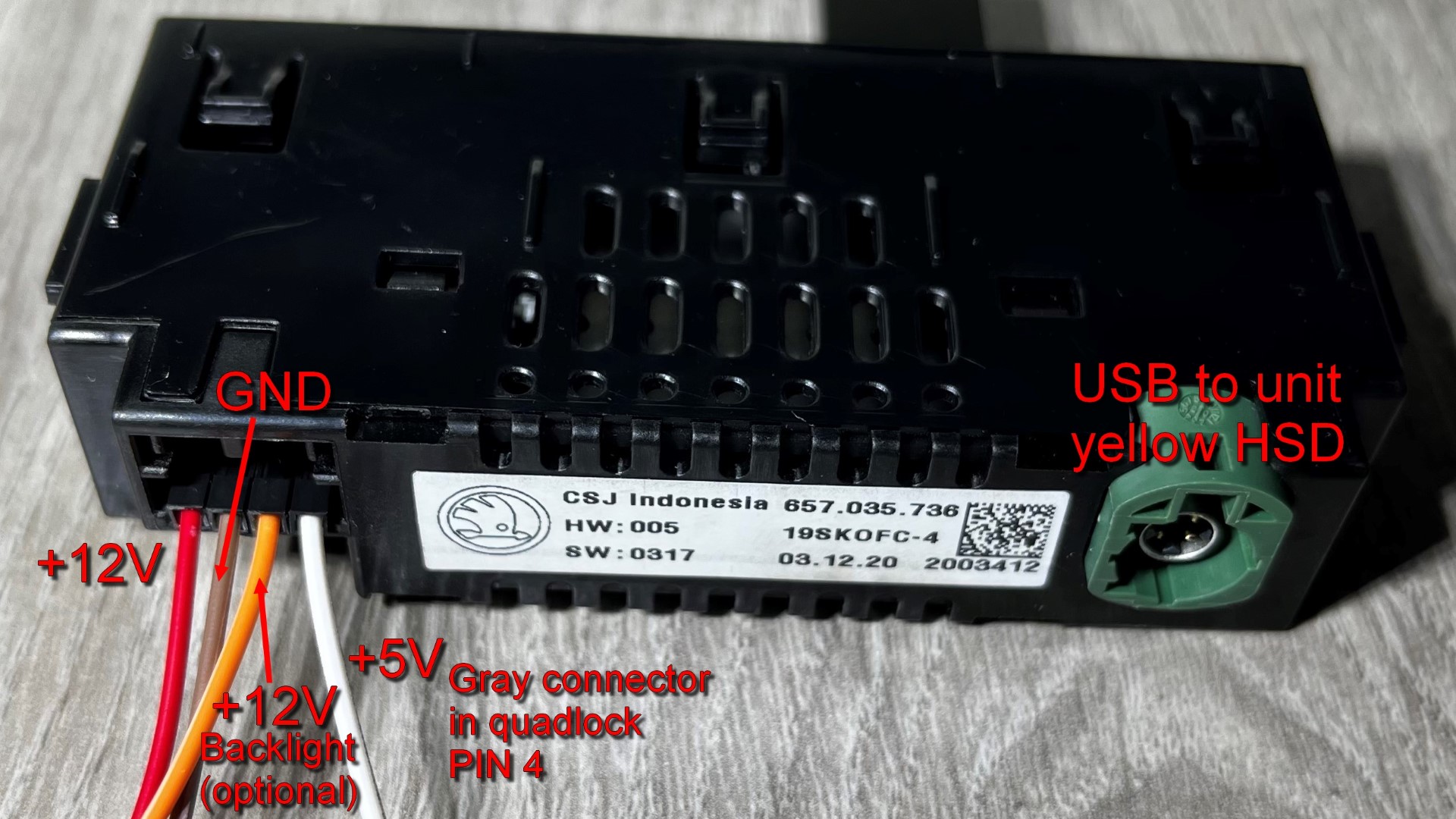 Note: Real wires color may be different ( HUB was without connector)