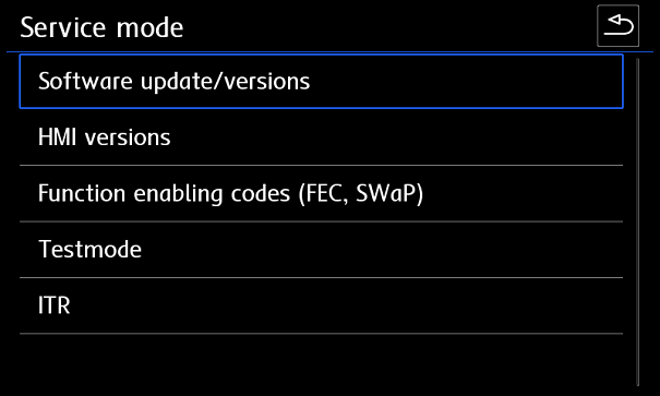 Service mode available after holding MENU button for 3 seconds.
