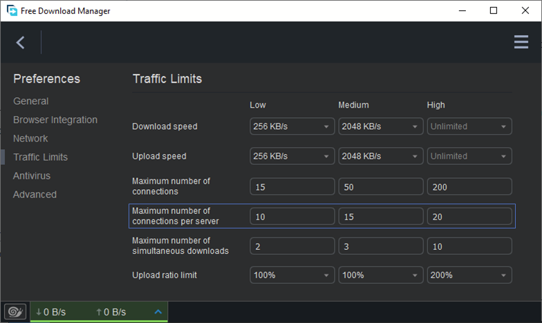 Adjust "Maximum Number of connections per server"